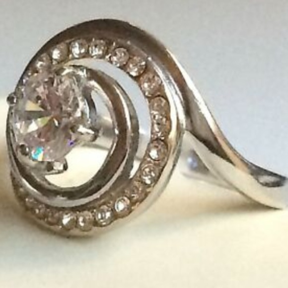 Silver Gold Art Deco Cocktail Ring Size 8 9 10 Statement Swirl Cubic Zirconia - Picture 7 of 8